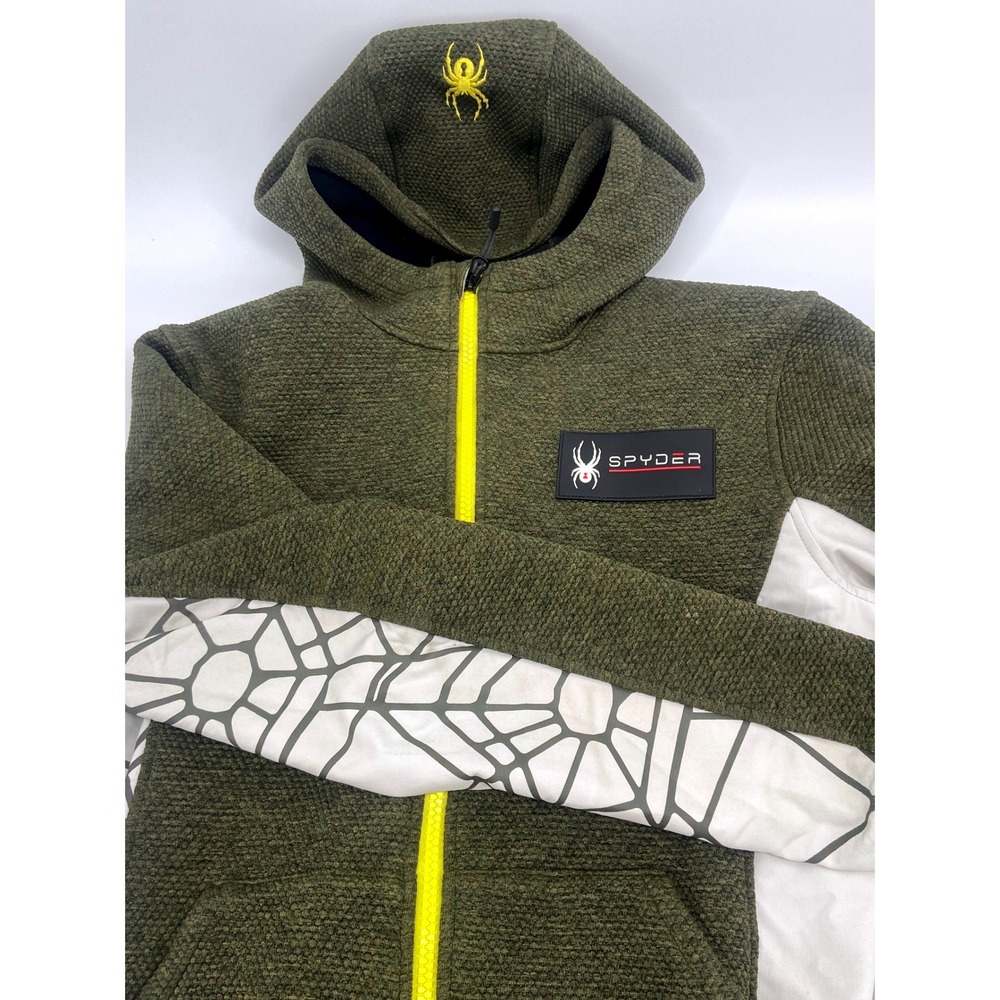 Spyder Mens US Ski‎ Team Full Zip Hoodie Olive Green Textured Knit Jacket Medium